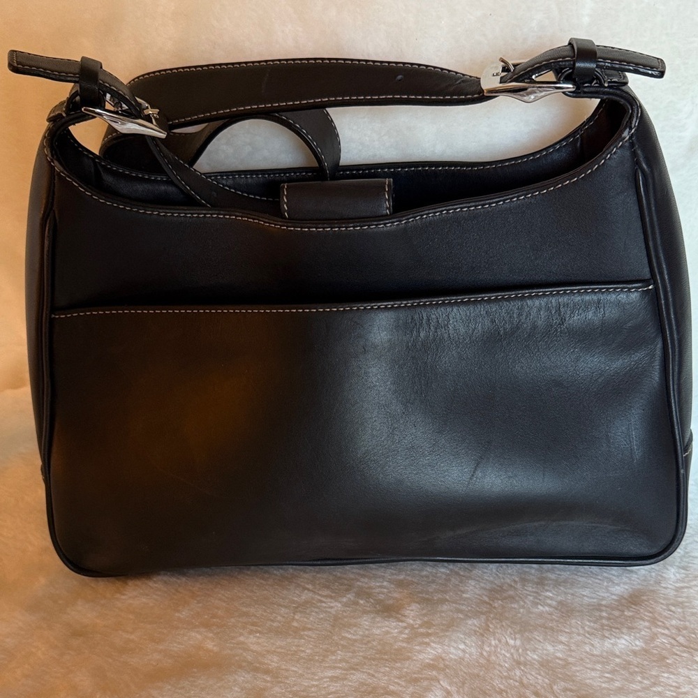 Black Leather Shoulder Bag with Silver Hardware - Picture 3 of 15